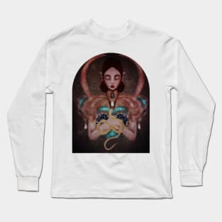 Dark Fairy With Gold Snake Reads Magic Book Manga Inspired Dark Academia Witch Long Sleeve T-Shirt